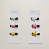Ribbies - Sparkly Stars on Black Hair Clips - Pink and Gold - Set of 3