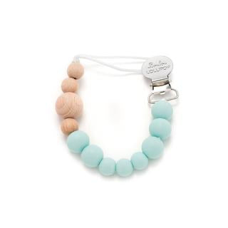 Loulou Lollipop Colour Block Silicone and Wood Pacifier Clip Robin’s Egg Blue