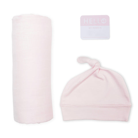 Lulujo Hello World Blanket and Knotted Hat Pink