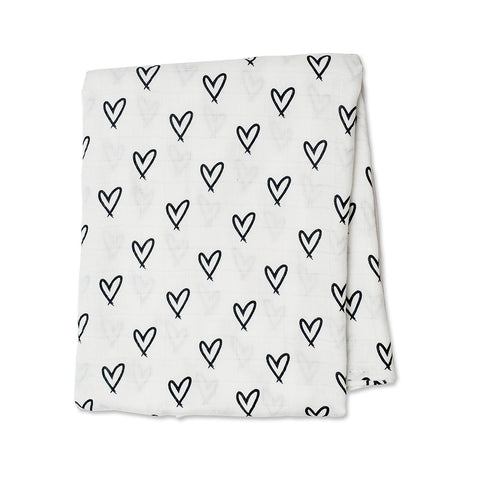 Lulujo Swaddle Blanket Bamboo Cotton - Hearts