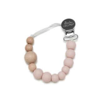 Loulou Lollipop Colour Block Silicone and Wood Pacifier Clip Dusty Rose