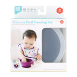 Bumkins - Silicone First Feeding Set with Lid and Spoon - Marble