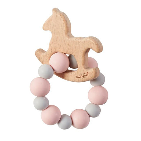 Mudpie Pink Horse Wood Teether