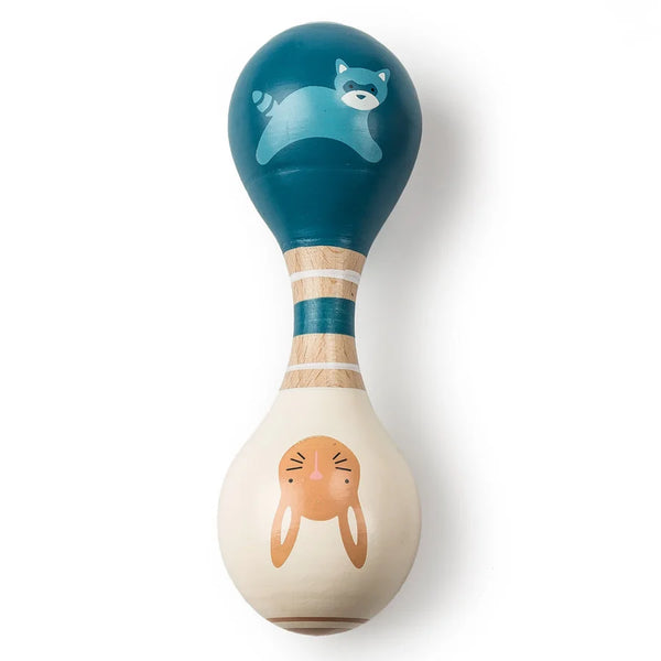 Leika - Wooden Rattle - Raccoon and Bunny - 6”