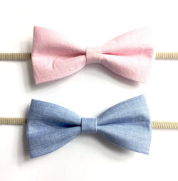 Baby Wisp Fabric Tuxedo Bow Headband Blue, Pink