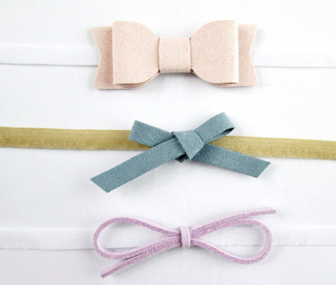 Baby Wisp Headband 3 pack Mixed Bows Gift Set Pink, Blue, Lilac