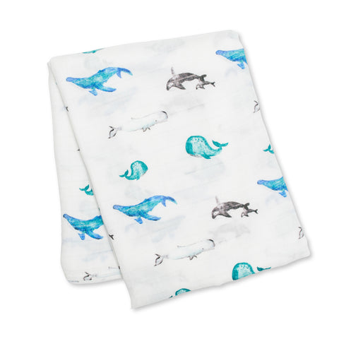 Lulujo Swaddle Blanket Bamboo Cotton - Whales