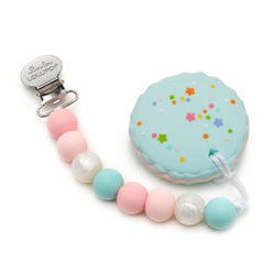 Loulou Lollipop Macaroon Silicone Teether Holder Set Pink Blue