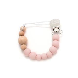 Loulou Lollipop Colour Block Silicone and Wood Pacifier Clip Pink Quartz