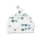 Lulujo Hello World Blanket and Knotted Hat - Navy Triangles