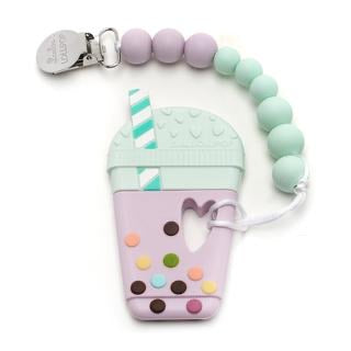 Loulou Lollipop Taro Bubble Tea Silicone Teether Holder Set Lilac Mint