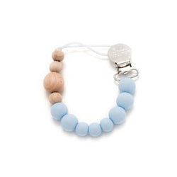 Loulou Lollipop Colour Block Silicone and Wood Pacifier Clip Baby Blue