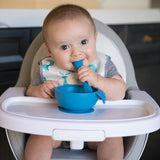 Bumkins Silicone First Feeding Set with Lid and Spoon Deep Blue