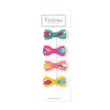 Ribbies - Set of 4 Liberty Bows - Mauvey Turquoise Pink and Yellow