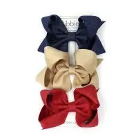 Ribbies - Extra Large Sparkly Hair Bows - Navy, Gold, and Red
