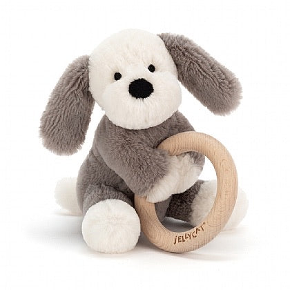 Jellycat Shooshu Puppy Wooden Ring Toy