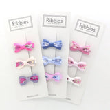Ribbies - Set of 4 Liberty Bows - Mauvey Turquoise Pink and Yellow