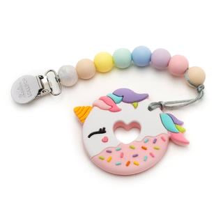 Pink Unicorn Donut silicone Teether Holder Set Cotton Candy