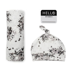 Lulujo Hello World Blanket and Knotted Hat - Black Floral