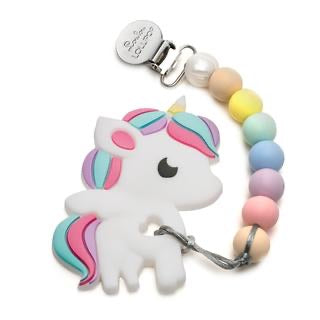 Loulou Lollipop Rainbow Unicorn Silicone Teether Holder Set Cotton Candy