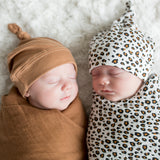 Lulujo Hello World Blanket and Knotted Hat - Leopard