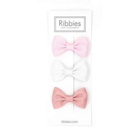 Ribbies - Set of 3 Sparkly Bow Tie Hair Clips - Pastel