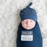 Lulujo Hello World Blanket and Knotted Hat Navy
