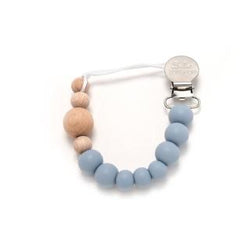 Loulou Lollipop Colour Block Silicone and Wood Pacifier Clip Dusty Blue