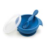 Bumkins Silicone First Feeding Set with Lid and Spoon Deep Blue
