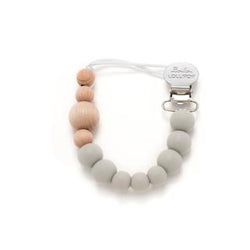 Loulou Lollipop Colour Block Silicone and Wood Pacifier Clip Cool Gray