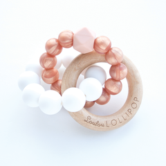 Loulou Lollipop Trinity Silicone and Wood Teether Rose Gold