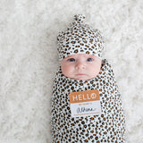 Lulujo Hello World Blanket and Knotted Hat - Leopard