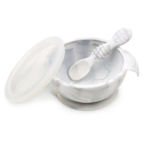 Bumkins - Silicone First Feeding Set with Lid and Spoon - Marble