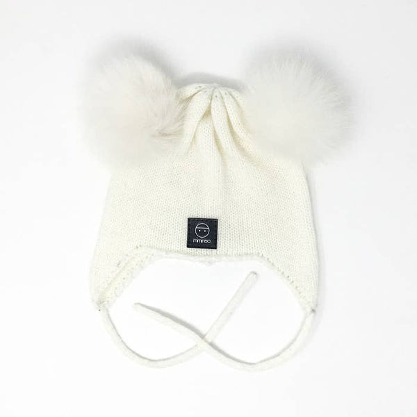 Miminoo Baby String Hat with Removable Pompom in Ivory / Single Pompom / Vegan