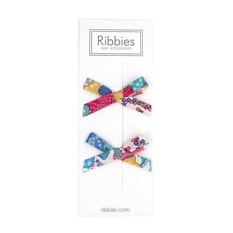 Ribbies - Liberty of London Schoolgirl Bow -  Mauvey, Turquoise Pink and Yellow